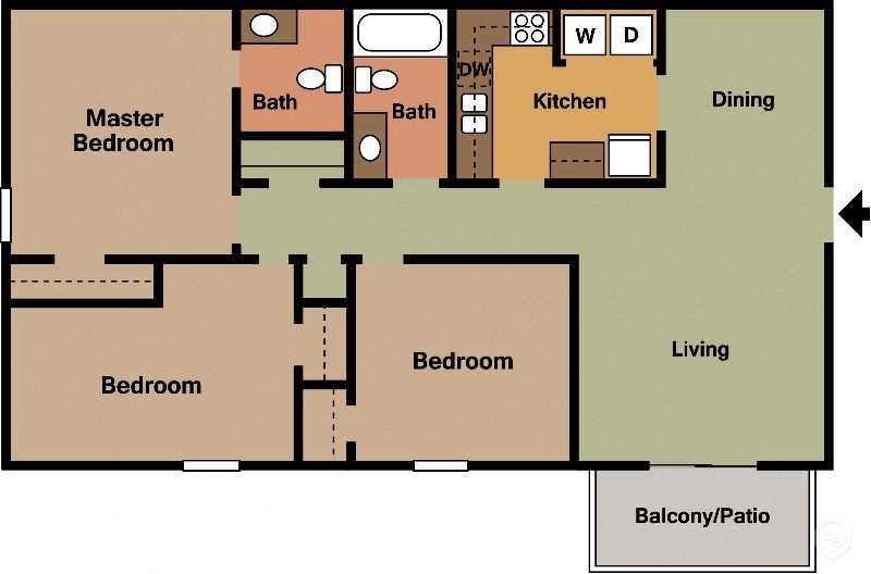 Floor plan for 3 beds, 1.5 baths, 1100 sqft